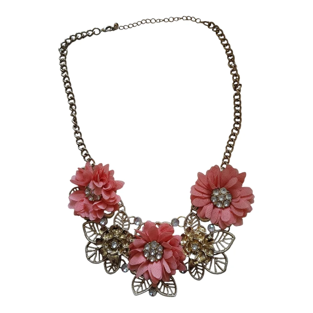 Floral Gold and Coral Statement‎ Bib Necklace